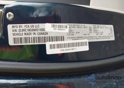 2022 Chrysler Pacifica Touring L z USA, uszkodzony, nr VIN 2C4RC1BG6NR218097